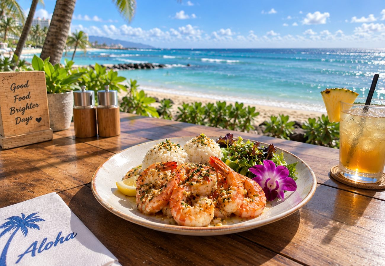 Hawaii garlic shrimp plate