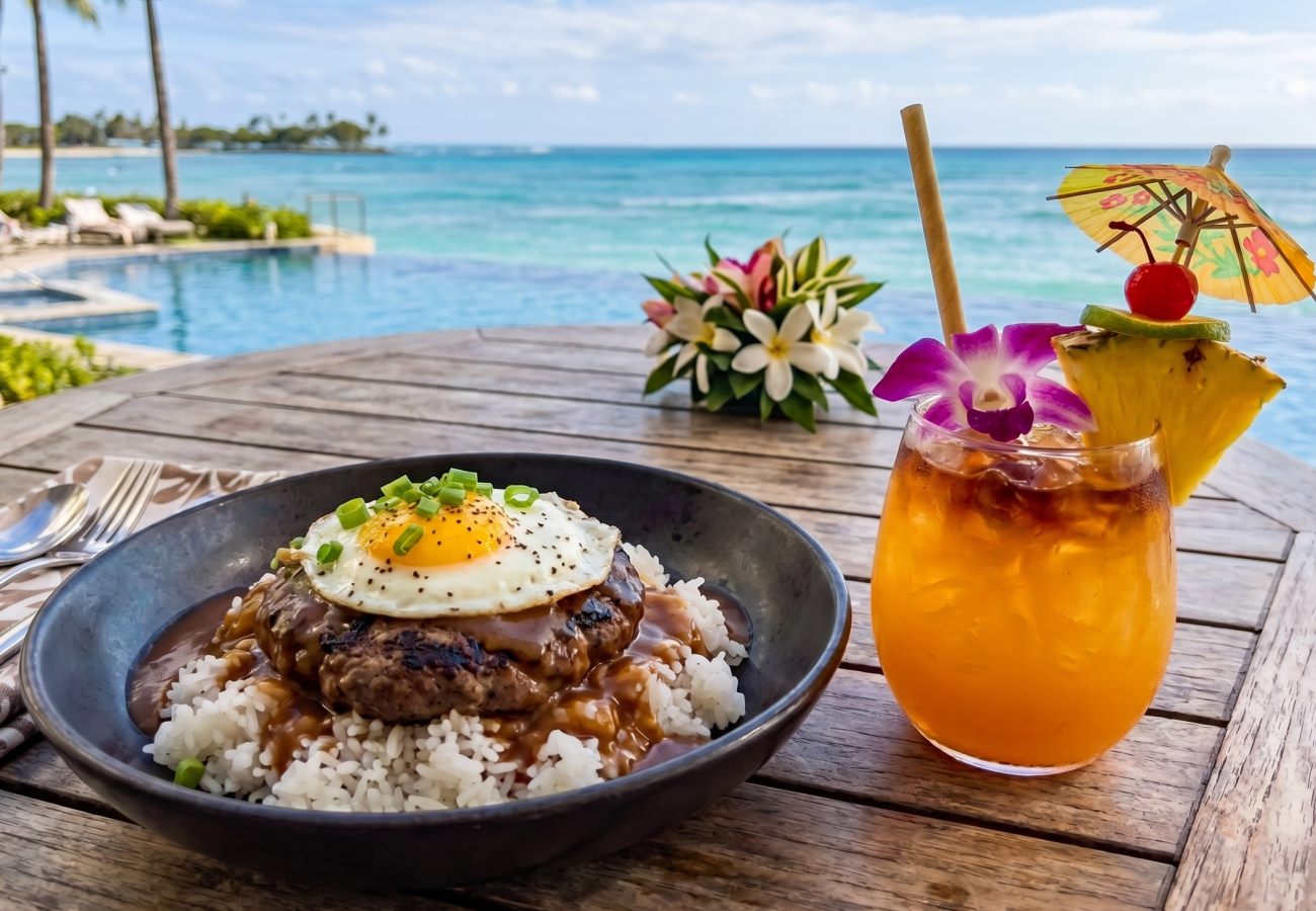 Hawaii loco moco with rice, patty, egg and gravy
