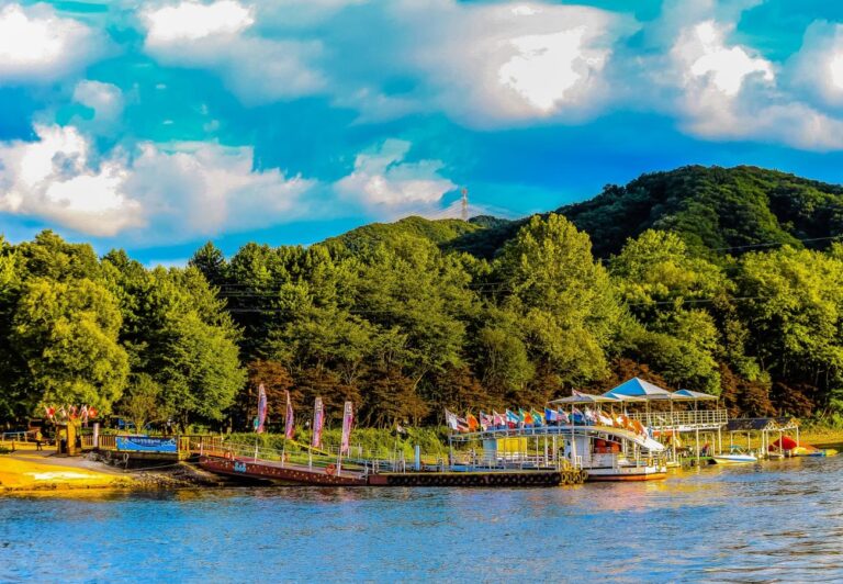 Han River park in Seoul with Namsan behind