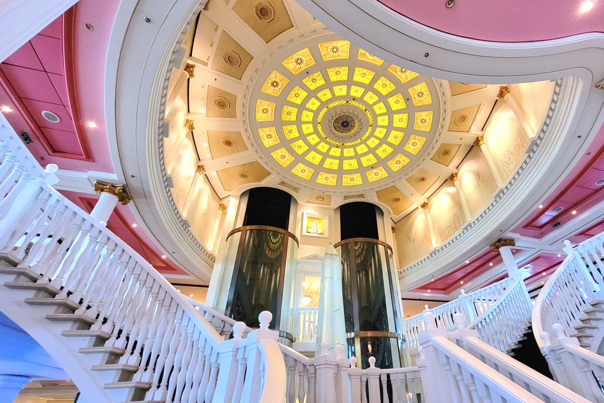 The Capitol Atrium on Pride of America, with its domed ceiling and glass lifts