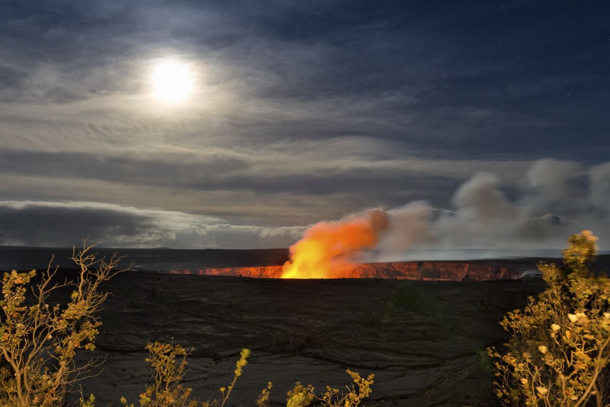 The glow of Halemaumau Crater after dark
